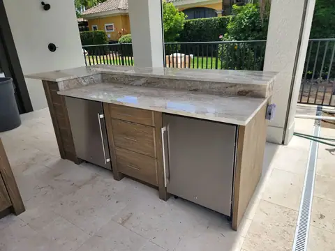 Custom Naturekast Kitchen Island with double Zephyr outdoor fridges, Naples FL Custom Naturekast Kitchen Island with two built in Zephyr outdoor fridges, Naples FL
