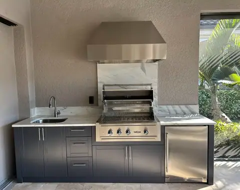 Custom polymer cabinet outdoor kitchen in Esplanade Golf & Country Club, Naples FL Custom polymer cabinet outdoor kitchen in Esplanade Golf & Country Club, Naples FL